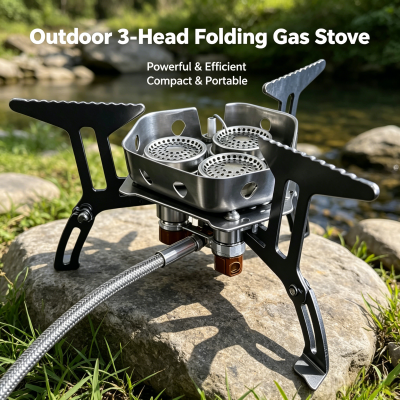Camping Cooking Roll - Three-head gas stove portable camping, travel