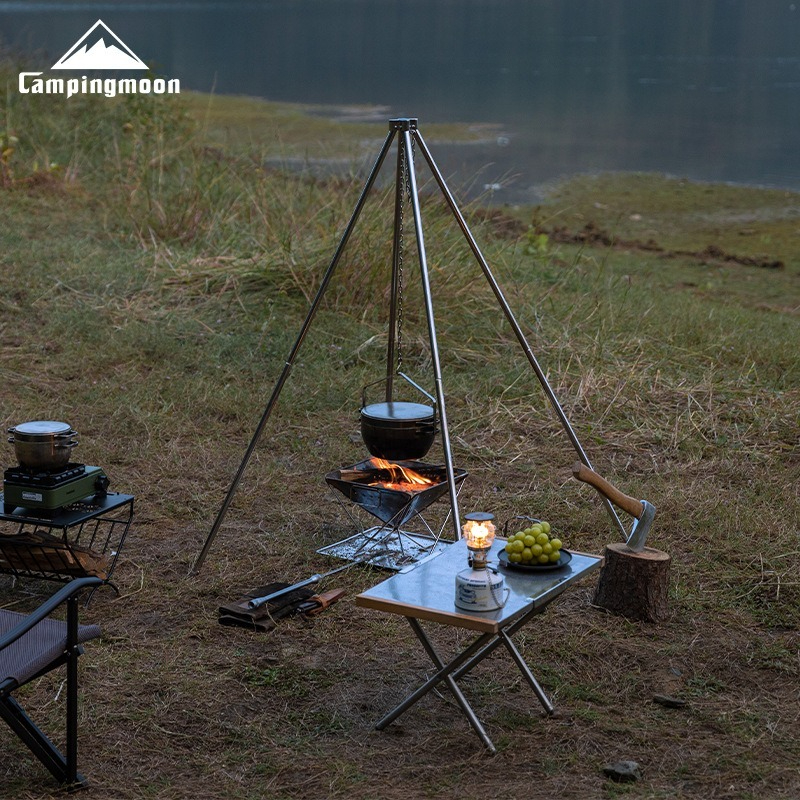 Camping Hanging Cooking Pot - CAMPINGMOON Outdoor MT-130 camping tripod stainless