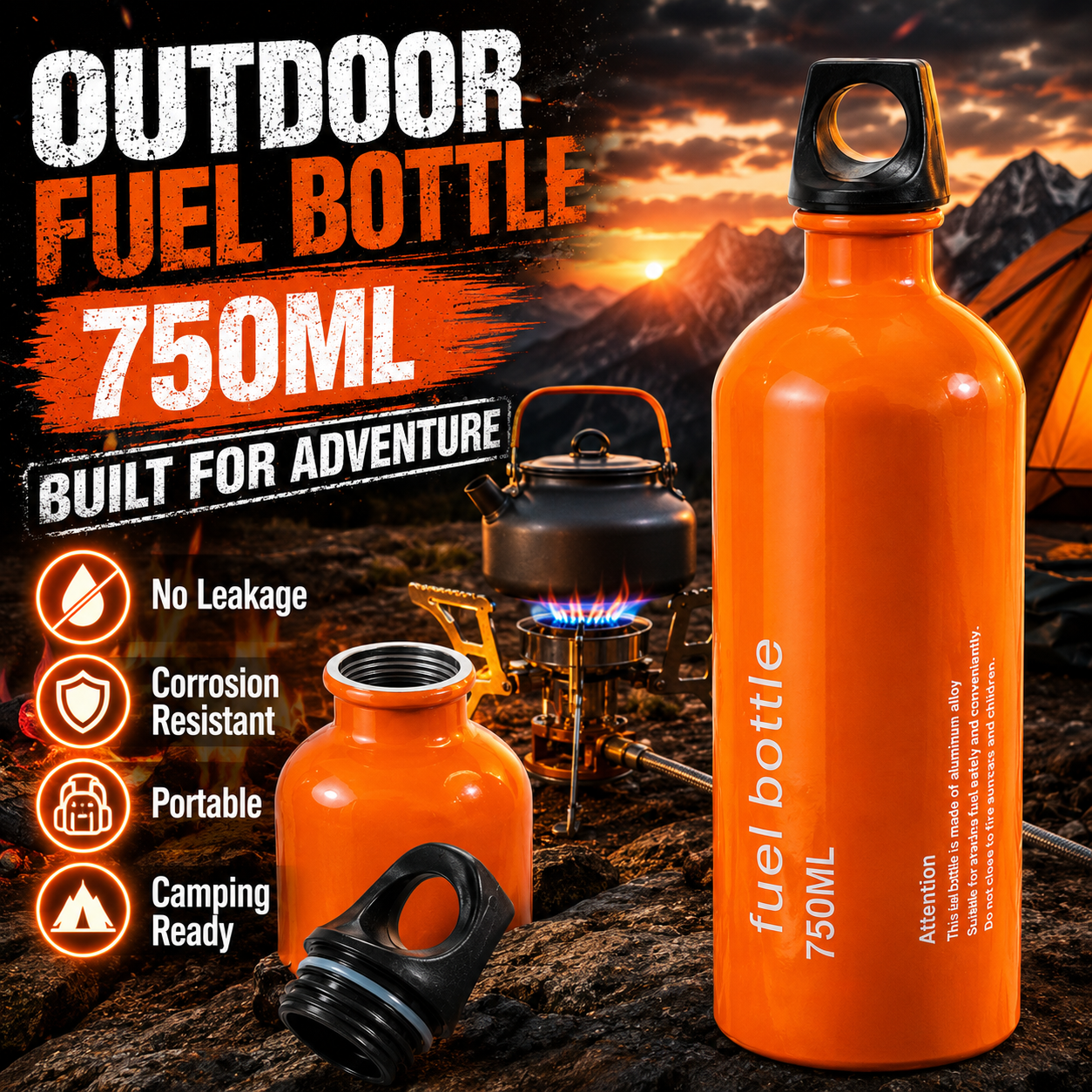 Camping Cooking Oil - 750ml Aluminum Fuel Bottle Camping Stove