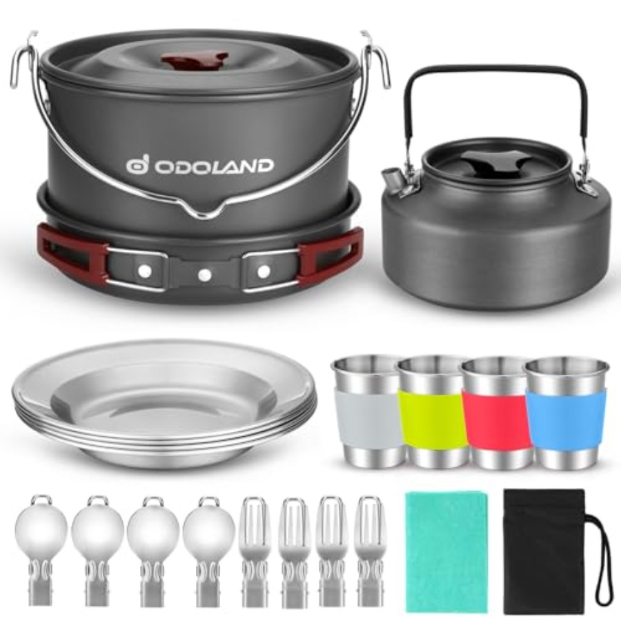 Camping Hanging Cooking Pot - 22pcs Camping Cookware Mess Kit, Large
