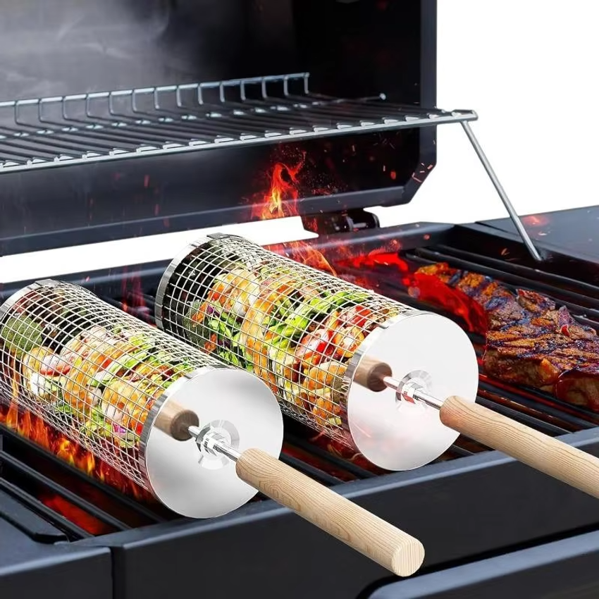 Round Barbecue Grill Basket Se – Camping Cooking Meat recenzja i cena