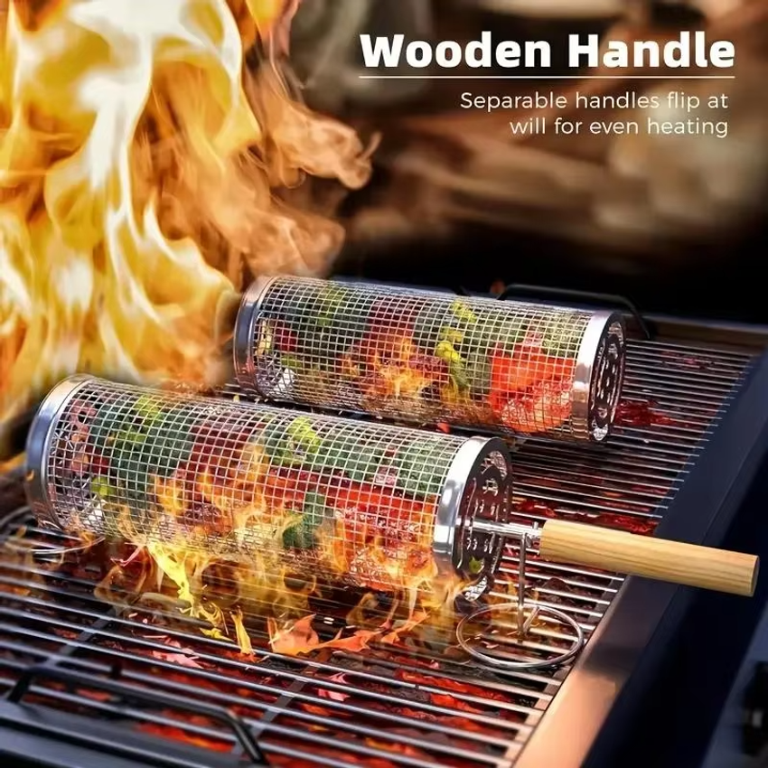 Round Barbecue Grill Basket Se – Camping Cooking Meat recenzja i cena