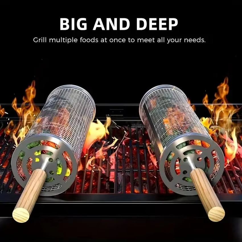 Round Barbecue Grill Basket Se – Camping Cooking Meat recenzja i cena