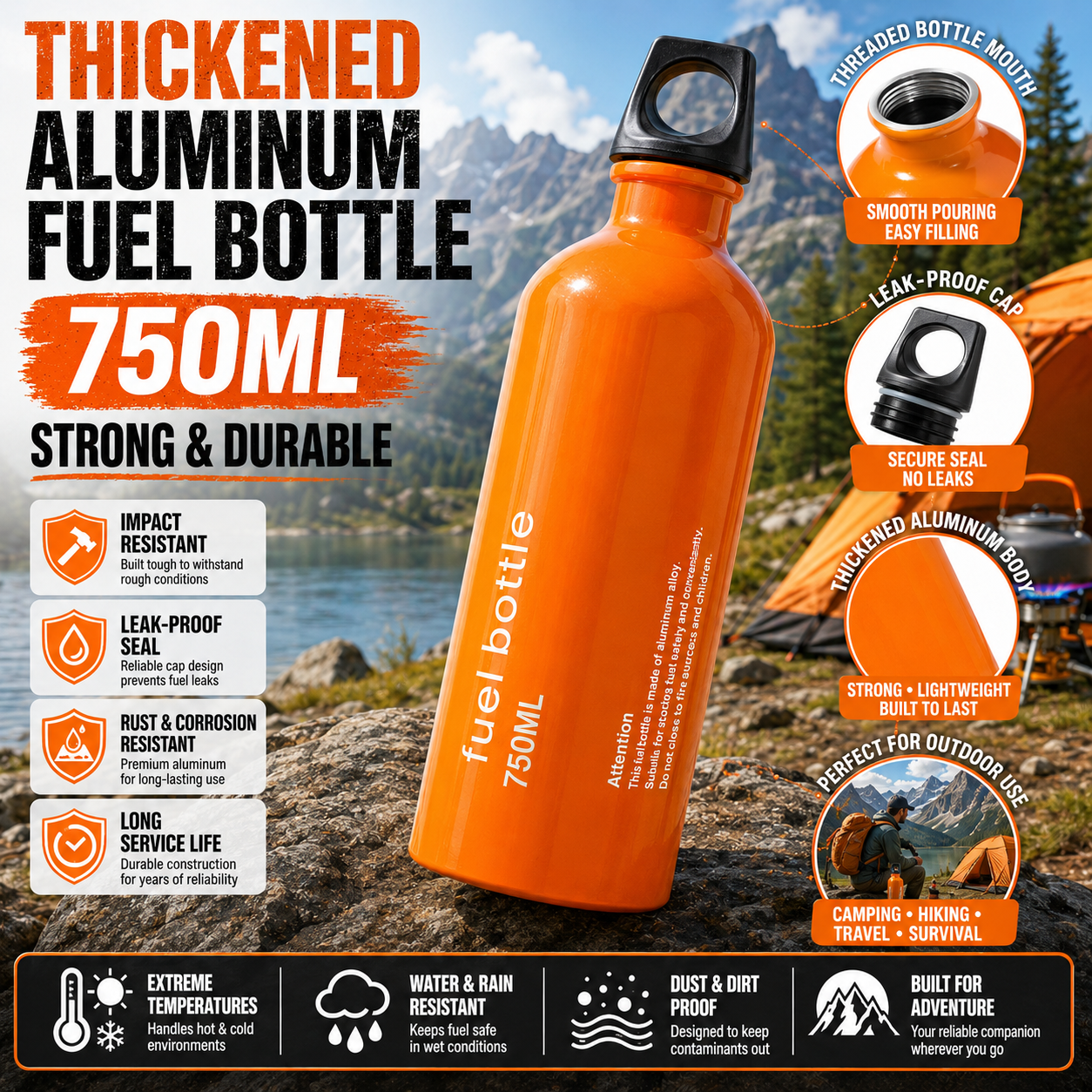 750ml Aluminum Fuel Bottle Cam – Camping Cooking Oil recenzja i cena